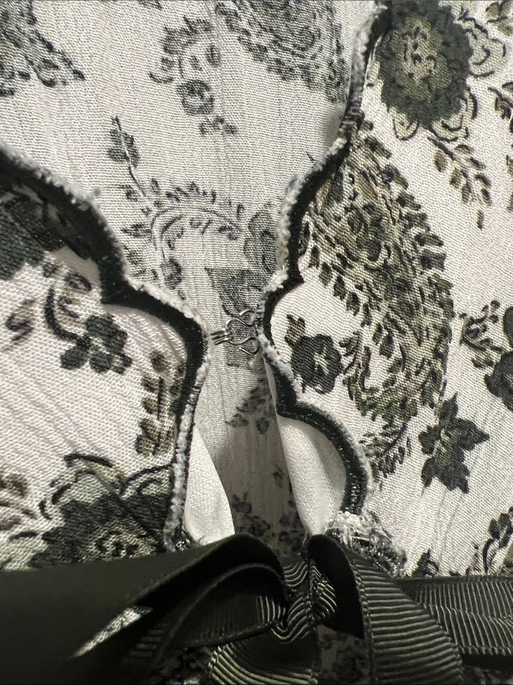 Trixxi White Dress with Olive Floral Print and Velvet Tie |Cottagecore - Picture 8 of 10